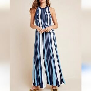 Maeve Navy and Light Blue Striped Maxi Dress
